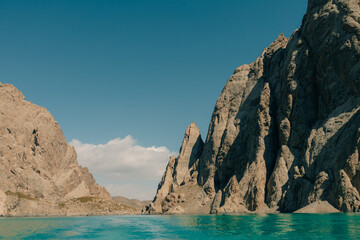 Fototapeta premium View on Kol-suu lake in Naryn Region Kyrgzstan