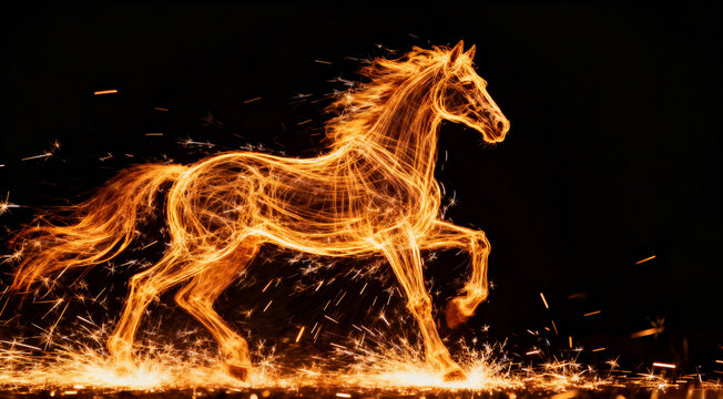 Majestic Fire Horse Galloping: Dynamic Zodiac Illustration for 2026