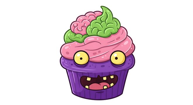 Whimsical Zombie Brain Cupcake with Googly Eyes and Pink Frosting