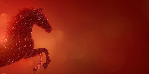 Chinese New Year 2026 of the Horse Banner Template with golden flashes, Art Horse on Red Background.
