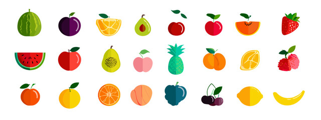 Colorful Fruit Icons on Transparent Background