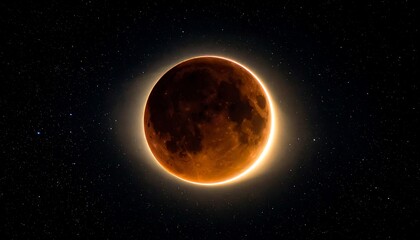 Fototapeta premium Red eclipsed moon, stars, dark