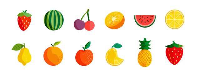 Colorful Fruit Icons on Transparent Background