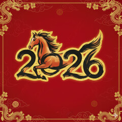 Fototapeta premium Chinese New Year Banner , year of the Horse 2026