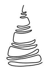 Minimalist Christmas tree drawn with a single continuous, swirling line. Abstract, modern one-line art for holiday, winter, and new year designs. PNG