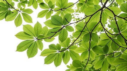 Lush Green Leaves Adorning Branches with Transparent Background for Graphic Design Element on AI Generated