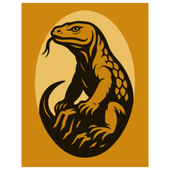 Komodo Dragon Portrait — Indonesian Monitor Lizard Emblem, Reptile Vector