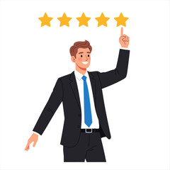 Businessman giving a perfect five-star rating, emphasizing quality and client satisfaction for business growth