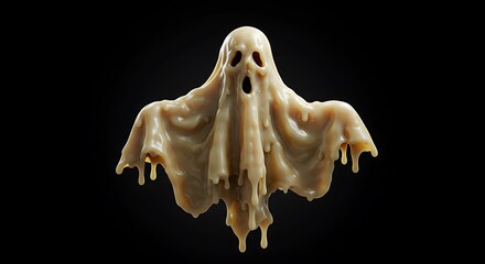 Naklejka premium Eerie Melting Wax Ghost Figure on Dark Black Background