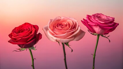 3 roses on pink backgrounds