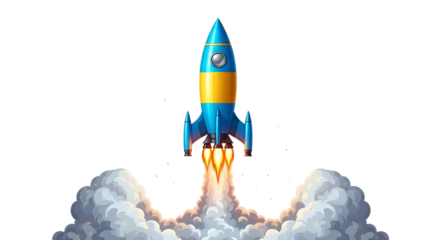 Cartoon Rocket Launching With Smoke and Flames spaceship