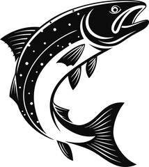 Modern Graphic of a Black Salmon Fish in Minimalist Style Ideal for Branding Logos and Iconography
