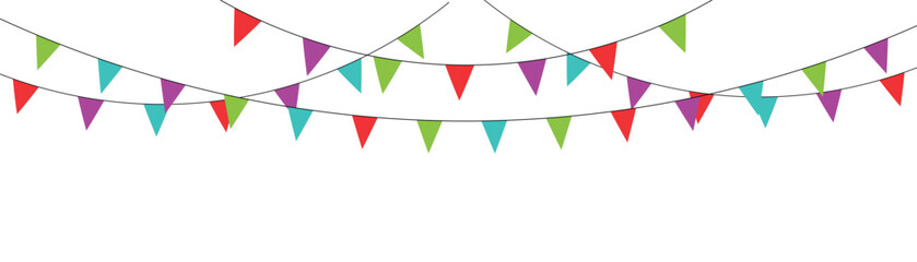 Bunting, party garlands colourful hanging icon vector. Vector triangle birthday bunting flags.  Hanging colored flags. Birthday decoration. Celebrate flags. Vector illustration. © Pulak