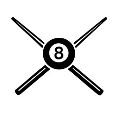 Obraz premium Monochrome billiards club logo featuring two crossed cues forming an X with a ball in the center