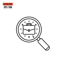 Magnifying glass focusing on a briefcase, suggesting job search or career opportunities.