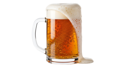 Frothy Beer in a Glass Mug Overflowing lager drink