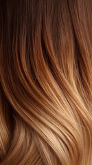 Fototapeta premium Smooth Ombre Hair Transition from Coffee Brown to Warm Beige Shades with Soft Waves and Radiant Finish