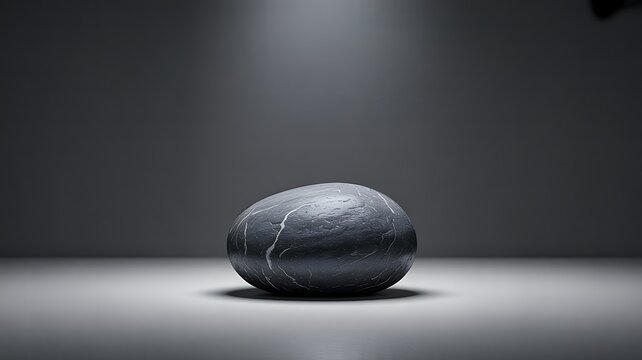 Smooth Grey Oval Stone With White Veins On A White Surface rock pebble