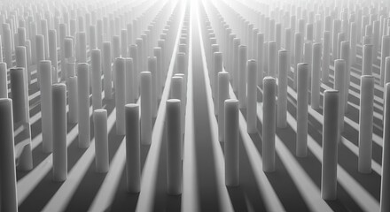 Obraz premium Modern abstract pattern of white cylinders with dramatic shadows and light