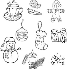 Christmas Doodle Set — Snowman, Candle, Stocking, Gingerbread
