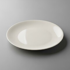 Simple Ivory Ceramic Dinner Plate on Gray Background, Minimalist Kitchenware Closeup
