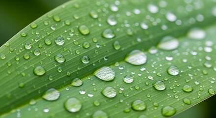 Close Up of Water Droplets on a Vibrant Green Leaf Surface
