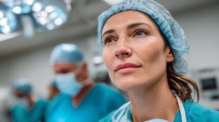 Surgeon performing life-saving surgery in hospital focused doctor under operation light medical environment