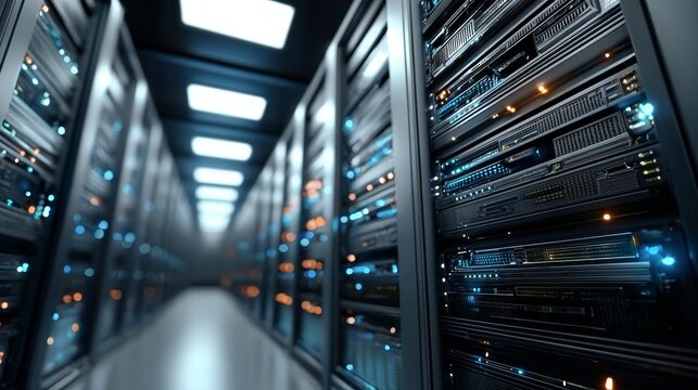 High Tech Data Center with Advanced Servers and Modern Infrastructure for Cloud Computing Solutions