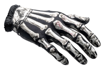 skeleton print glove, Halloween costume detail, isolated on transparent background.