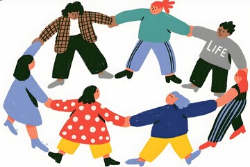 Fototapeta premium Group of diverse people holding hands in a circle representing unity and community spirit together forever