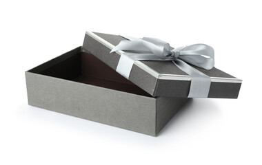 Open gift box with beautiful lid isolated on white