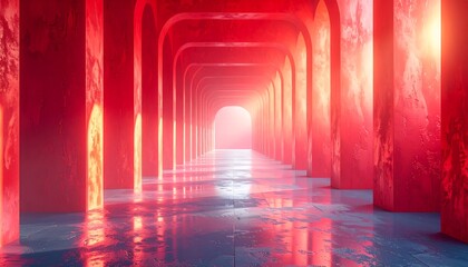 Red arched tunnel, glowing light