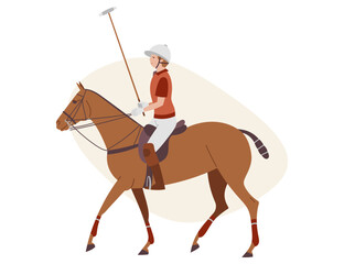 Polo player riding a horse in uniform holding a mallet