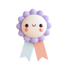 Fototapeta premium A cute award with ribbons. The award is in the shape of a flower with a smiling face