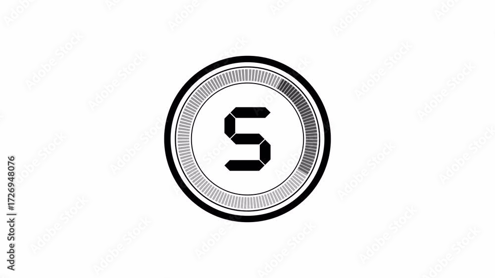 Poster stylish 10 seconds white countdown timer on black bg. circle shaped smooth animated white colour on 
