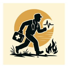 Running Paramedic — First Responder with First Aid Kit, Emergency Rescue Vector