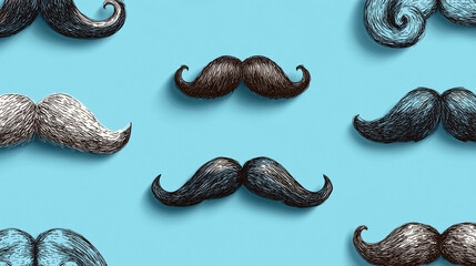 Obraz premium Various stylized mustaches on blue background
