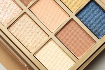 Beautiful eyeshadow palette on white background, top view