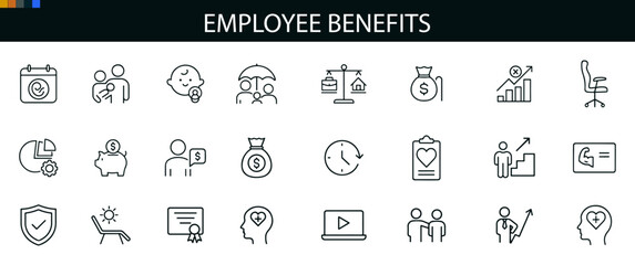 Employee Benefits Icon Set for HR Platforms, Workplace Wellness, and Career UI Design