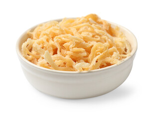Dried squid shavings in bowl isolated on white