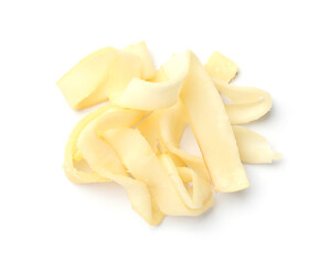 Dried shredded squid isolated on white, top view