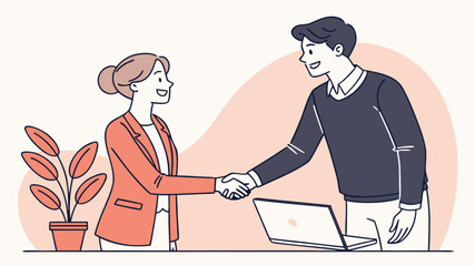 Business handshake between a man and a woman after a successful meeting isolated on white background