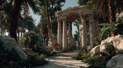 Obraz premium Ancient architecture among tropical greenery evokes a sense of forgotten wonder