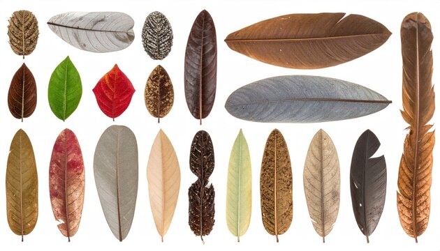 Assorted dried leaves and feathers