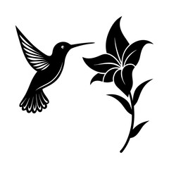 black and white line drawing of a hummingbird