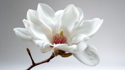 Fototapeta premium A stunning close-up of a white magnolia flower, showcasing its delicate petals and vibrant center, perfect for nature lovers.