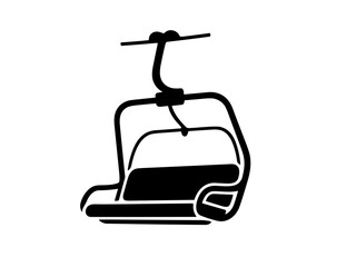 Black and white vector illustration of ski lift chair icon. Clipart image isolated on background.