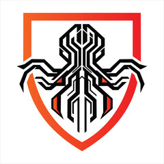 Abstract octopus creature logo in shield