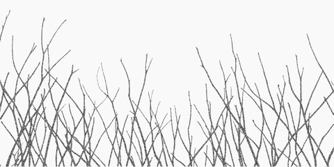 Background with thin branches. Textured shape with dotwork pattern, ink splatter and grain overlay. Faint threshold edge and dust scratches.