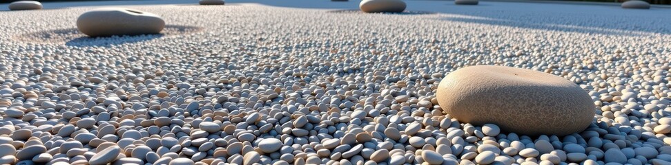 Obraz premium Serene zen garden featuring carefully raked gravel and strategically placed stones, creating a minimalist landscape of tranquility, stone garden, still